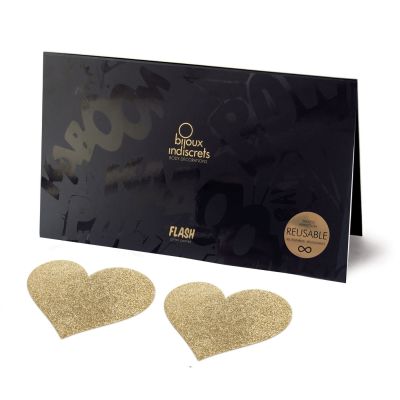 Пестиси/стикіні Bijoux Indiscrets — Flash Heart Gold, наліпки на соски Пестиси/стикіні Bijoux Indiscrets — Flash Heart Gold, наліпки на соски