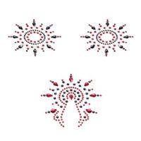 Пестиси з кристалів Petits Joujoux Gloria set of 3 — Black/Red, прикраса на груди та вульву Пестиси з кристалів Petits Joujoux Gloria set of 3 — Black/Red, прикраса на груди та вульву