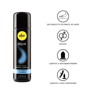 Лубрикант на водній основі pjur Aqua (250 мл), ефект оксамитової шкіри без прилипання