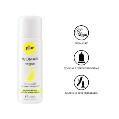 Лубрикант на водній основі pjur Woman Vegan (30 мл), чистий веганський склад, без консервантів