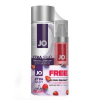 Комплект System JO GWP — Xtra Silky Silicone (120 мл) & Oral Delight — Strawberry (30 мл) Комплект System JO GWP — Xtra Silky Silicone (120 мл) & Oral Delight — Strawberry (30 мл)
