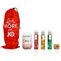 Набір для двох «Соковитий фрукт»: 3 смакові змазки System JO, яйце-мастурбатор, кубик із позами для сексу