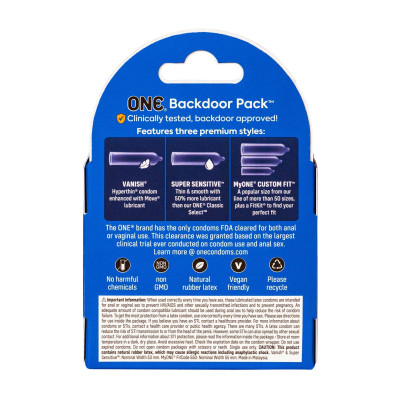 Презервативи ONE Backdoor, 3 шт., картонна коробка
