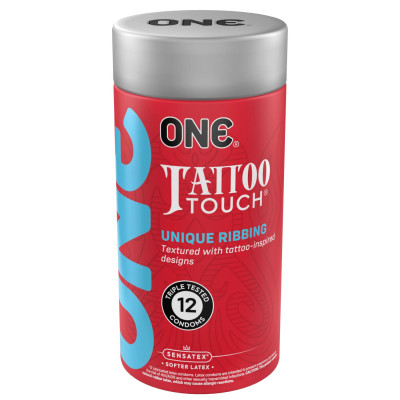Презервативи ONE Tattoo Touch, 12 шт., подарункове паковання-тюб
