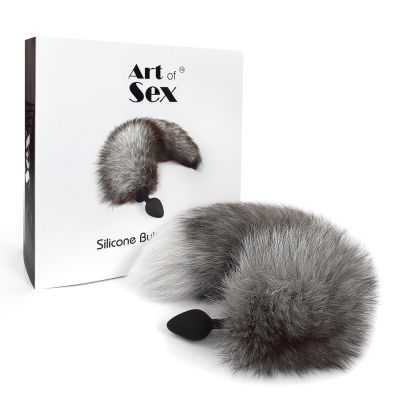 Силіконова анальна пробка з хвостом із натурального хутра Art of Sex size M Arctic fox