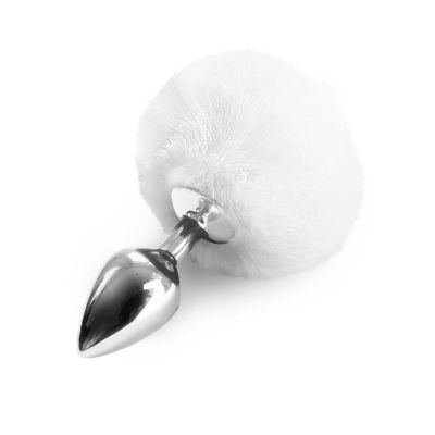 Металева анальна пробка М Art of Sex — Bunny Tails Butt plug, біла