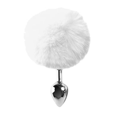Металева анальна пробка М Art of Sex — Bunny Tails Butt plug, біла