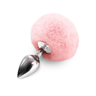 Металева анальна пробка М Art of Sex — Bunny Tails Butt plug, ніжно-рожева