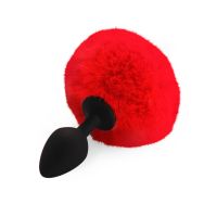 Силіконова анальна пробка М Art of Sex — Silicone Bunny Tails Butt plug Red, діаметр 3,5 см 