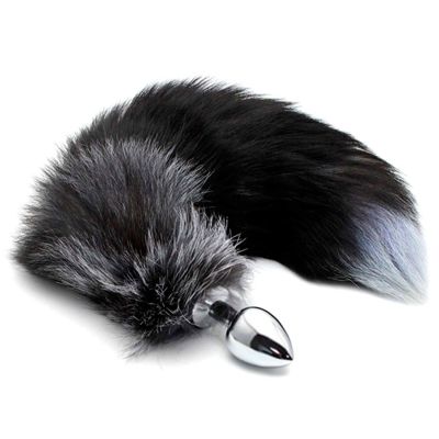Металева анальна пробка «Лисячий хвіст» Alive Black And White Fox Tail M, діаметр 3,4 см