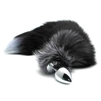 Металева анальна пробка «Лисячий хвіст» Alive Black And White Fox Tail L, діаметр 3,9 см 