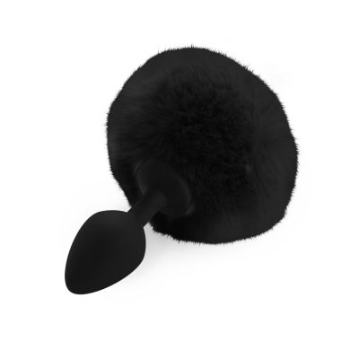 Силіконова анальна пробка М Art of Sex — Silicone Bunny Tails Butt plug Black, діаметр 3,5 см 