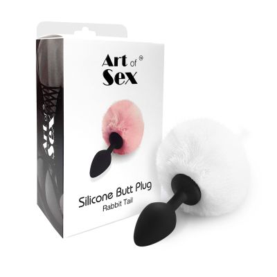Силіконова анальна пробка М Art of Sex — Silicone Bunny Tails Butt plug White, діаметр 3,5 см