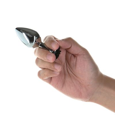 Металева анальна пробка Lux Active із трояндою — Rose Anal Plug — Black, віброкуля в подарунок