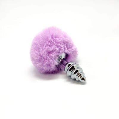 Металева анальна пробка «Кролячий хвостик» Alive Fluffy Twist Plug S Purple, діаметр 2,9 см
