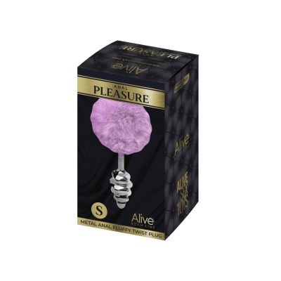 Металева анальна пробка «Кролячий хвостик» Alive Fluffy Twist Plug S Purple, діаметр 2,9 см