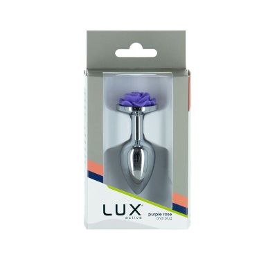 Металева анальна пробка Lux Active із трояндою — Rose Anal Plug — Purple, віброкуля в подарунок