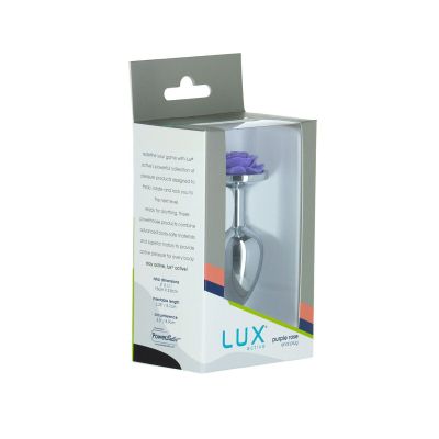 Металева анальна пробка Lux Active із трояндою — Rose Anal Plug — Purple, віброкуля в подарунок