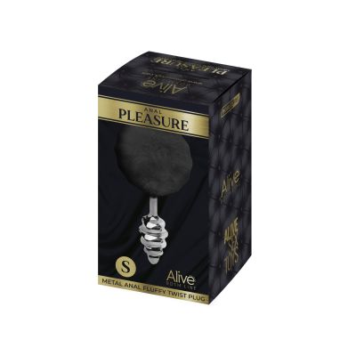 Металева анальна пробка «Кролячий хвостик» Alive Fluffy Twist Plug S Black, діаметр 2,9 см