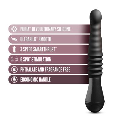 Пульсатор Blush Temptasia – Lazarus Thrusting Dildo – Black, ребристий стовбур, 3 швидкості Пульсатор Blush Temptasia – Lazarus Thrusting Dildo – Black, ребристий стовбур, 3 швидкості