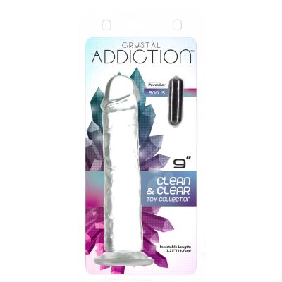 Прозорий фалоімітатор на присосці ADDICTION Vertical Dong 9″, віброкуля в подарунок Прозорий фалоімітатор на присосці ADDICTION Vertical Dong 9″, віброкуля в подарунок