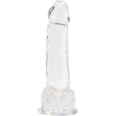 Прозорий фалоімітатор на присосці ADDICTION — Clear Dildo with Balls 8″, віброкуля в подарунок