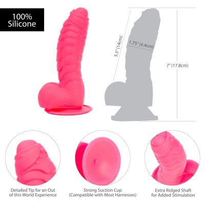 Ребристий фалоімітатор на присосці ADDICTION — Tom 7″ Dildo With Balls — Pink, віброкуля в подарунок
