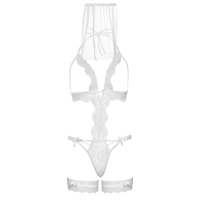 Костюм нареченої Leg Avenue G-string teddy, veil & garter One size White, з відкритими грудьми Костюм нареченої Leg Avenue G-string teddy, veil & garter One size White, з відкритими грудьми