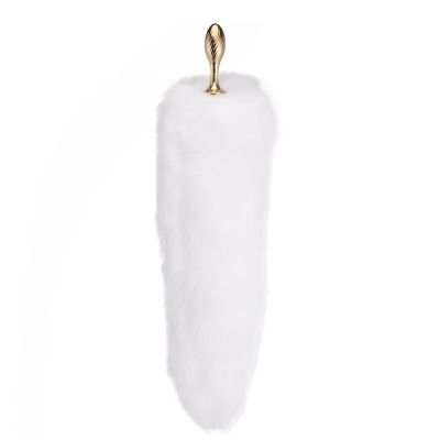 Металева анальна пробка Лисячий хвіст LOCKINK SEVANDA White Fox-Tail Anal Pear-shape Plug