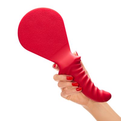 Ляскалка з фалоімітатором Fun Factory BÜCK DICH, червона, силіконова, з ребристою ручкою Ляскалка з фалоімітатором Fun Factory BÜCK DICH, червона, силіконова, з ребристою ручкою