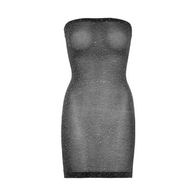 Leg Avenue Shimmer Sheer rhinestone tube dress OS Black/Silver Leg Avenue Shimmer Sheer rhinestone tube dress OS Black/Silver