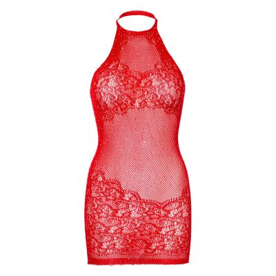 Сукня-сітка зі стразами Leg Avenue Rhinestone halter mini dress Red, відкрита спина, One Size
