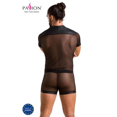 Комплект сітчастої чоловічої білизни Passion 052 SET MICHAEL 2XL/3XL black сорочка, боксери заклепки