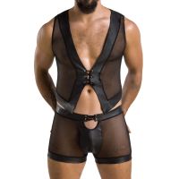Комплект чоловічої білизни на шнурівці Passion 053 SET WILLIAM L/XL Black, жилет, боксери