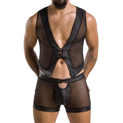 Комплект чоловічої білизни на шнурівці Passion 053 SET WILLIAM L/XL Black, жилет, боксери