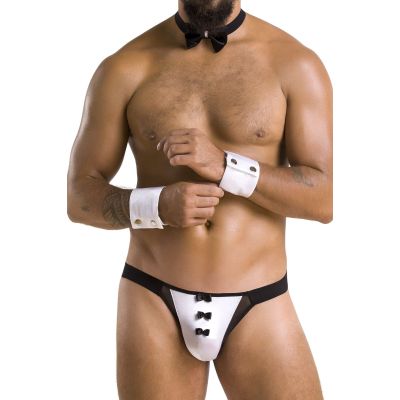 Комплект еротичної чоловічої білизни Passion 036 ALFRED XXL/XXXL Black, труси, комірець, манжети