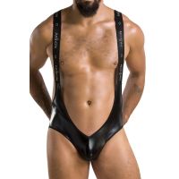Чоловіче відкрите боді Passion 027 BRUNO S/M Black, під латекс, на шлейках