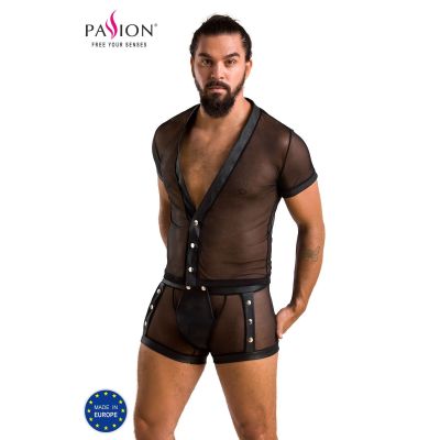 Комплект сітчастої чоловічої білизни Passion 052 SET MICHAEL L/XL black, сорочка, боксери, заклепки