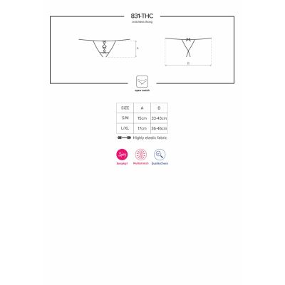 Мереживні танги з двома отворами Obsessive 831-THC-1 crotchless thongL-XL, чорні, бантики Мереживні танги з двома отворами Obsessive 831-THC-1 crotchless thongL-XL, чорні, бантики