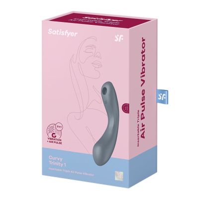 Вакуумний стимулятор із вібрацією Satisfyer Curvy Trinity 1 Bluegrey, іграшка «3 в 1»