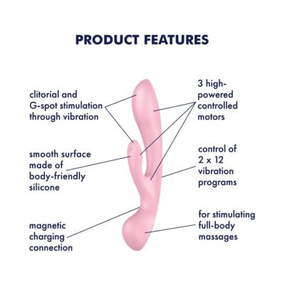 Двосторонній вібратор-кролик Satisfyer Triple Oh Pink, 3 мотори, руків’я-масажер