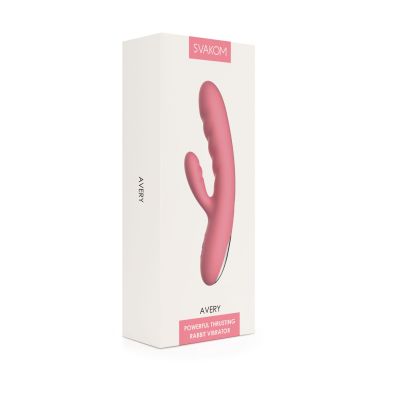 Вібратор-кролик Svakom Avery Strawberry Pink зі стовбуром, що рухається, рух вперед-назад Вібратор-кролик Svakom Avery Strawberry Pink зі стовбуром, що рухається, рух вперед-назад