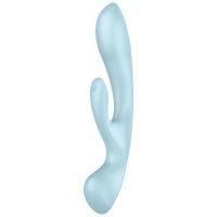 Двосторонній вібратор-кролик Satisfyer Triple Oh Blue, 3 мотори, руків’я-масажер 