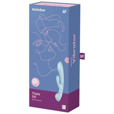Двосторонній вібратор-кролик Satisfyer Triple Oh Blue, 3 мотори, руків’я-масажер