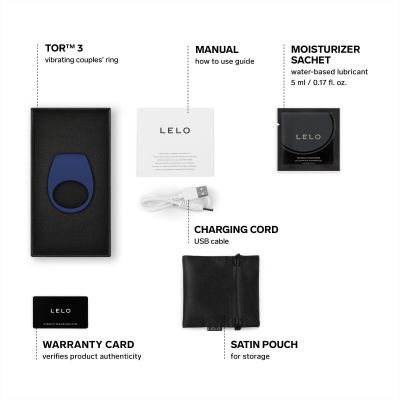 Ерекційне кільце з вібрацією LELO Tor 3 Base Blue, керування зі смартфона