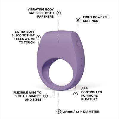 Ерекційне кільце з вібрацією LELO Tor 3 Violet Dusk, керування зі смартфона