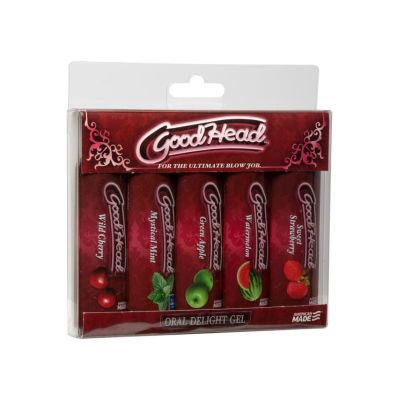 Змазка-гель для орал. сексу Doc Johnson GoodHead, набір 5×29мл, полуниця, вишня, кавун, м’ята, яблук