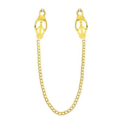 Затискачі для сосків з ланцюжком Feral Feelings — Clover nipple clamps, золото/білий