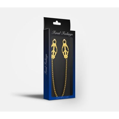 Затискачі для сосків з ланцюжком Feral Feelings — Clover nipple clamps, золото/білий