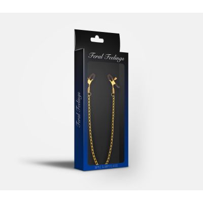 Затискачі для сосків з ланцюжком Feral Feelings — Nipple clamps Classic, золото/чорний Затискачі для сосків з ланцюжком Feral Feelings — Nipple clamps Classic, золото/чорний